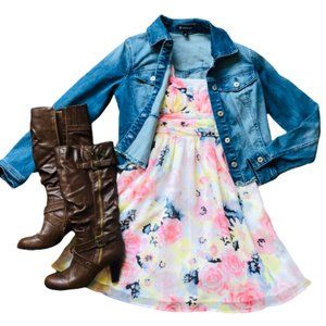 White Summer Floral Mini Dress, Size S